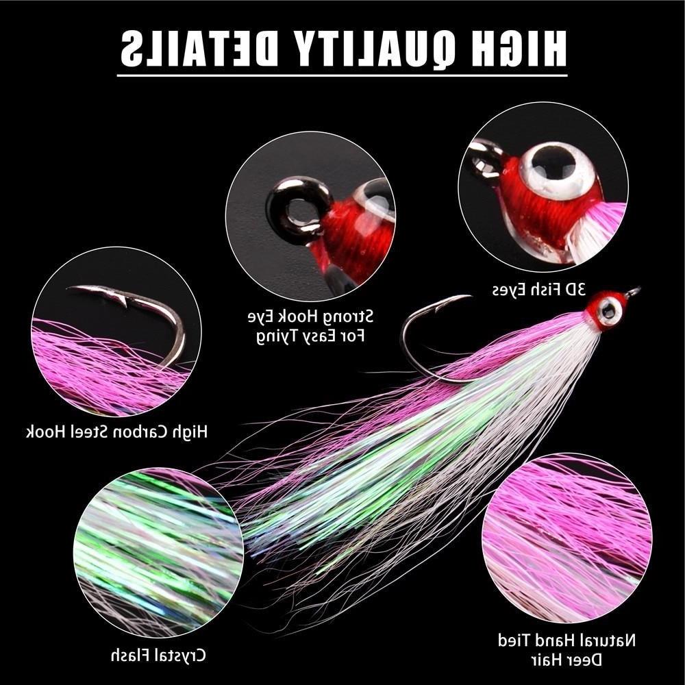 10/20/30PCS Bucktail Teasers Jig Fishing Hooks Saltwater Lures 3D